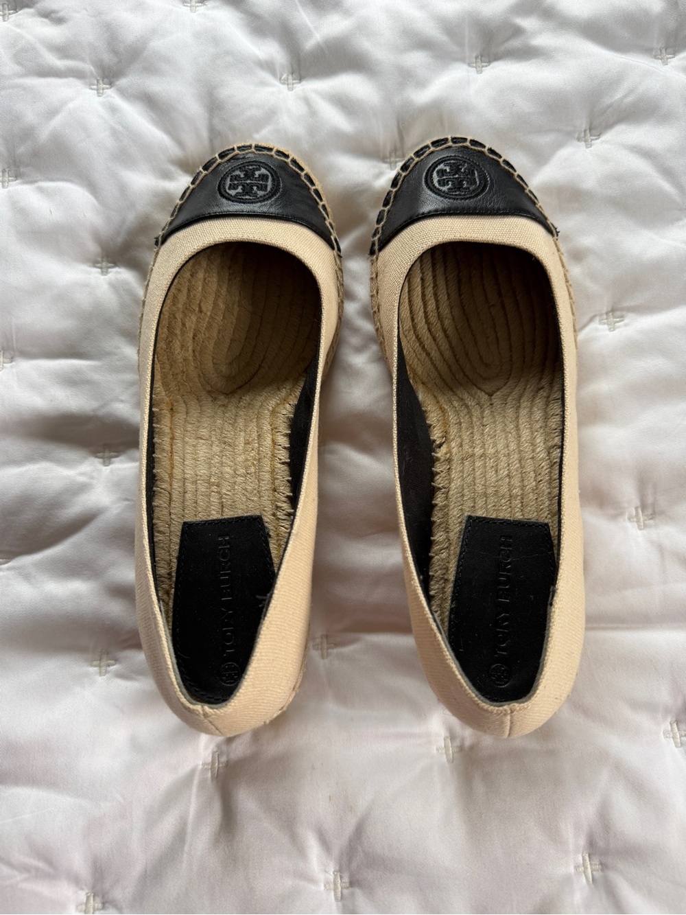 Tory Burch Color Block Espadrille in Cream and Black 50mm